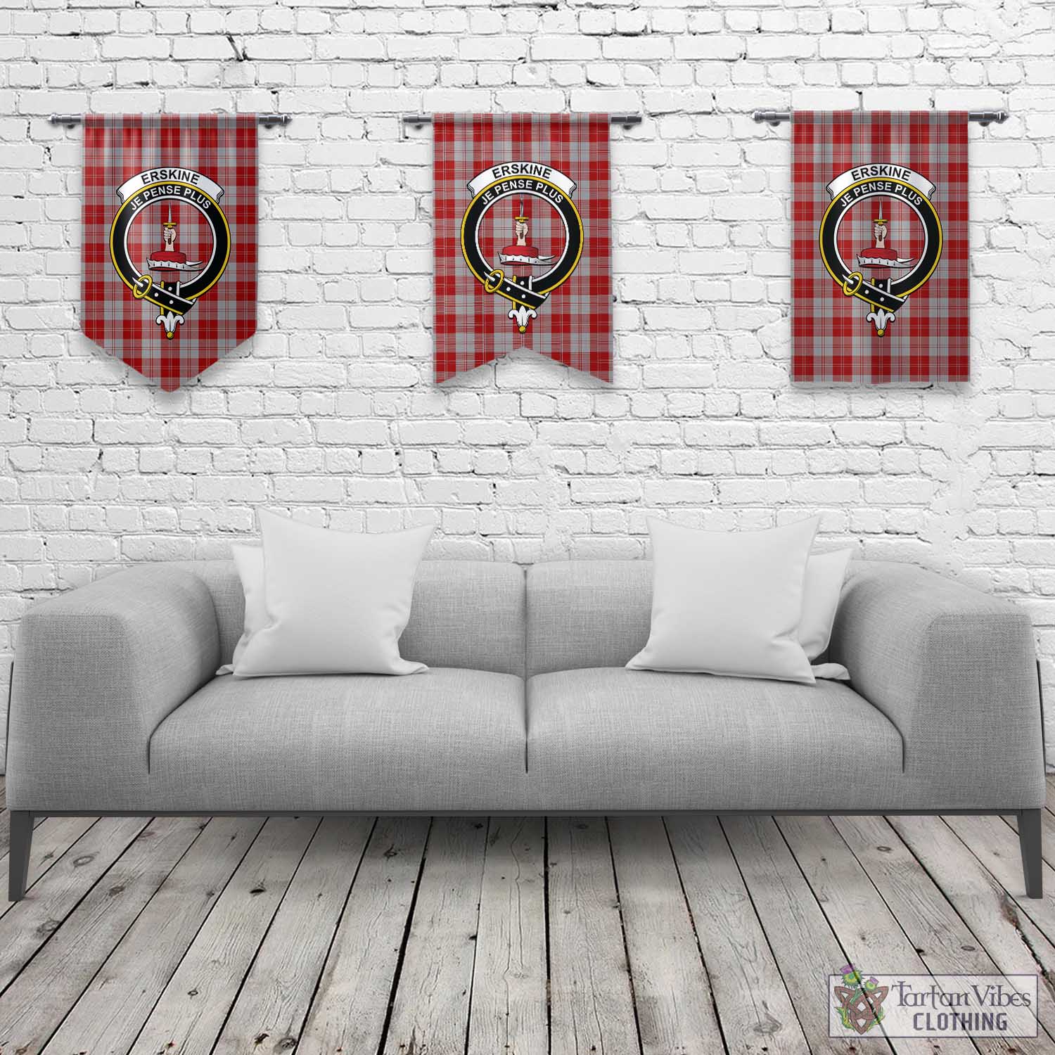 Tartan Vibes Clothing Erskine Red Tartan Gonfalon, Tartan Banner with Family Crest