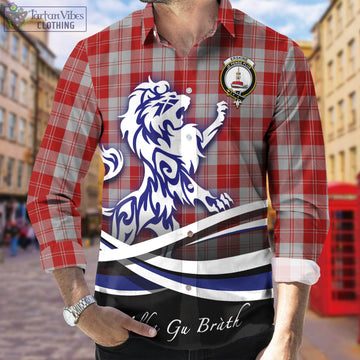 Erskine Red Tartan Long Sleeve Button Up Shirt with Alba Gu Brath Regal Lion Emblem