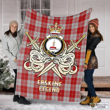 Erskine Red Tartan Blanket with Clan Crest and the Golden Sword of Courageous Legacy