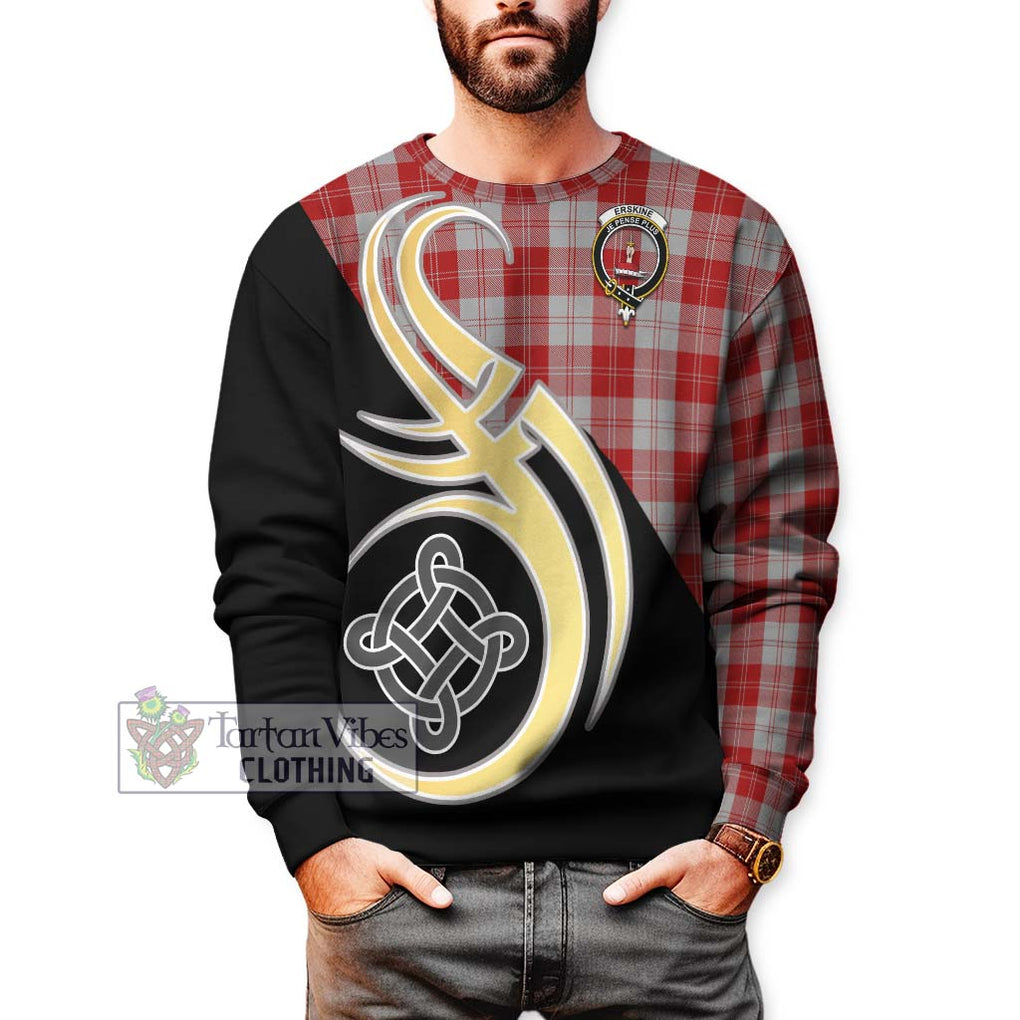 Erskine Red Tartan Sweatshirt with Family Crest and Celtic Symbol Style Unisex - Tartan Vibes Clothing