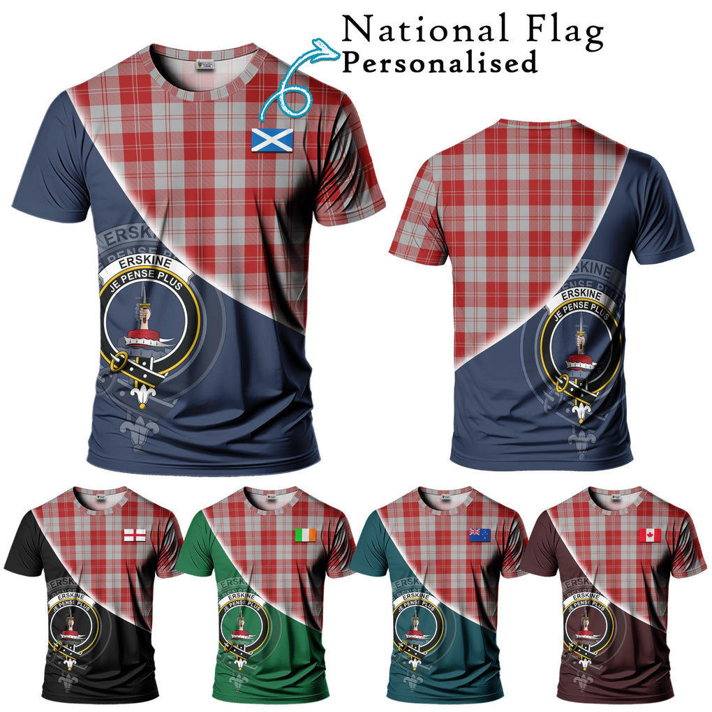 Erskine Red Tartan T-Shirt with Personalised National Flag and Family Crest Half Style Kid's Shirt - Tartanvibesclothing Shop