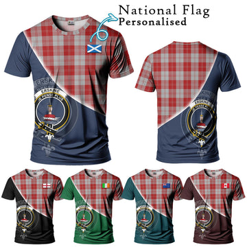 Erskine Red Tartan T-Shirt with Personalised National Flag and Family Crest Half Style