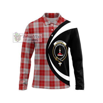 Erskine Red Tartan Long Sleeve Polo Shirt with Family Crest Circle Style