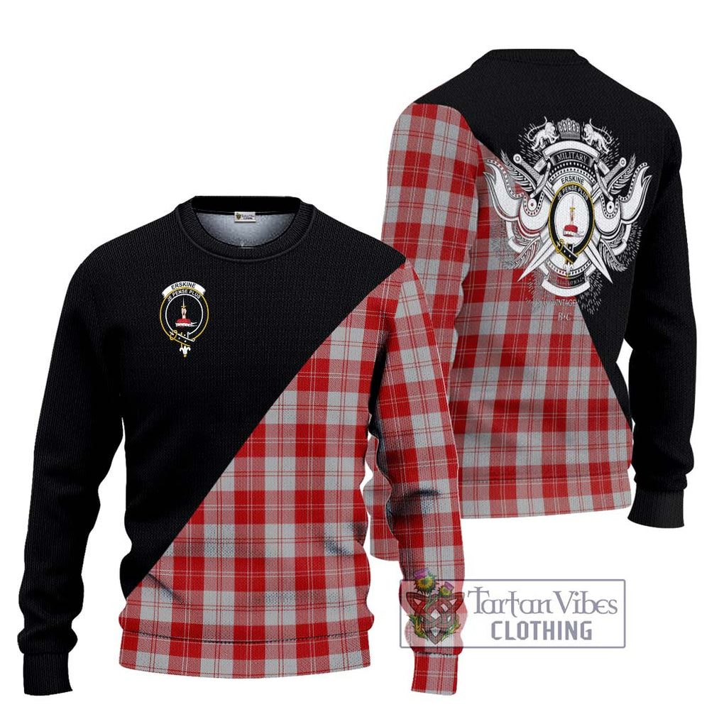 Erskine Red Tartan Knitted Sweater with Family Crest and Military Logo Style Unisex - Tartanvibesclothing Shop