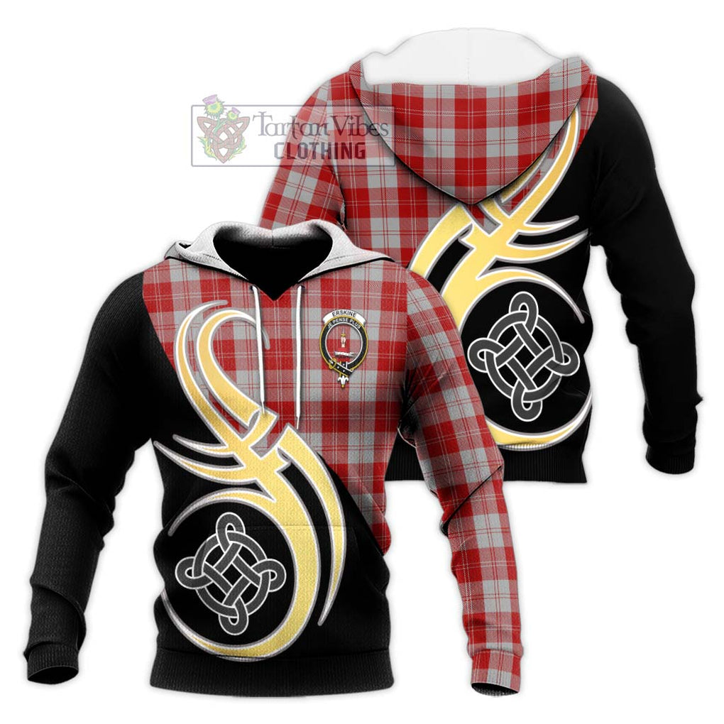 Erskine Red Tartan Knitted Hoodie with Family Crest and Celtic Symbol Style Unisex Knitted Pullover Hoodie - Tartan Vibes Clothing