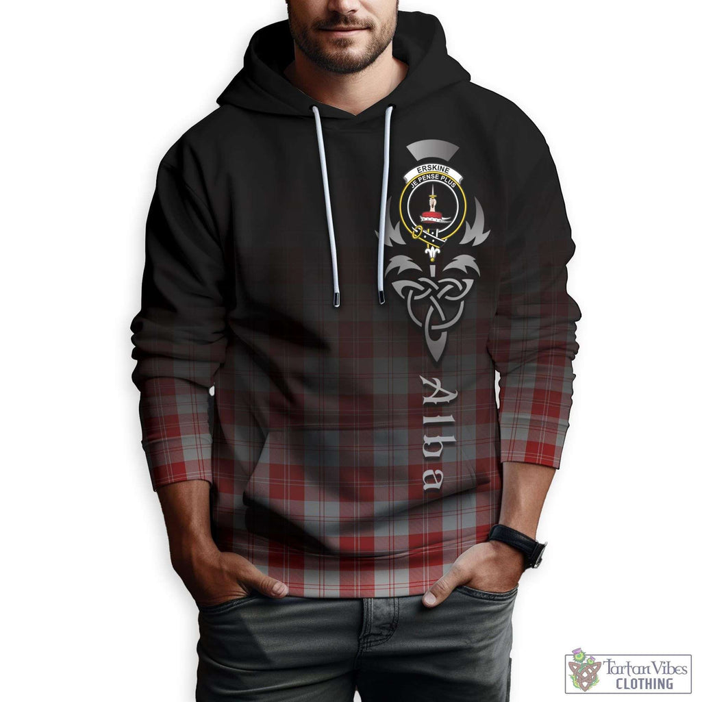 Tartan Vibes Clothing Erskine Red Tartan Hoodie Featuring Alba Gu Brath Family Crest Celtic Inspired