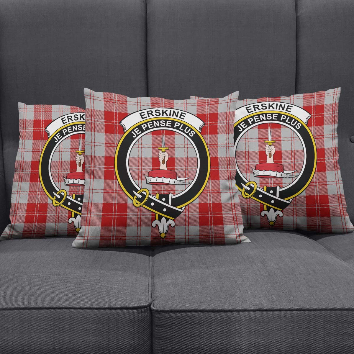 Erskine Red Tartan Pillow Cover with Family Crest Square Pillow Cover - Tartanvibesclothing