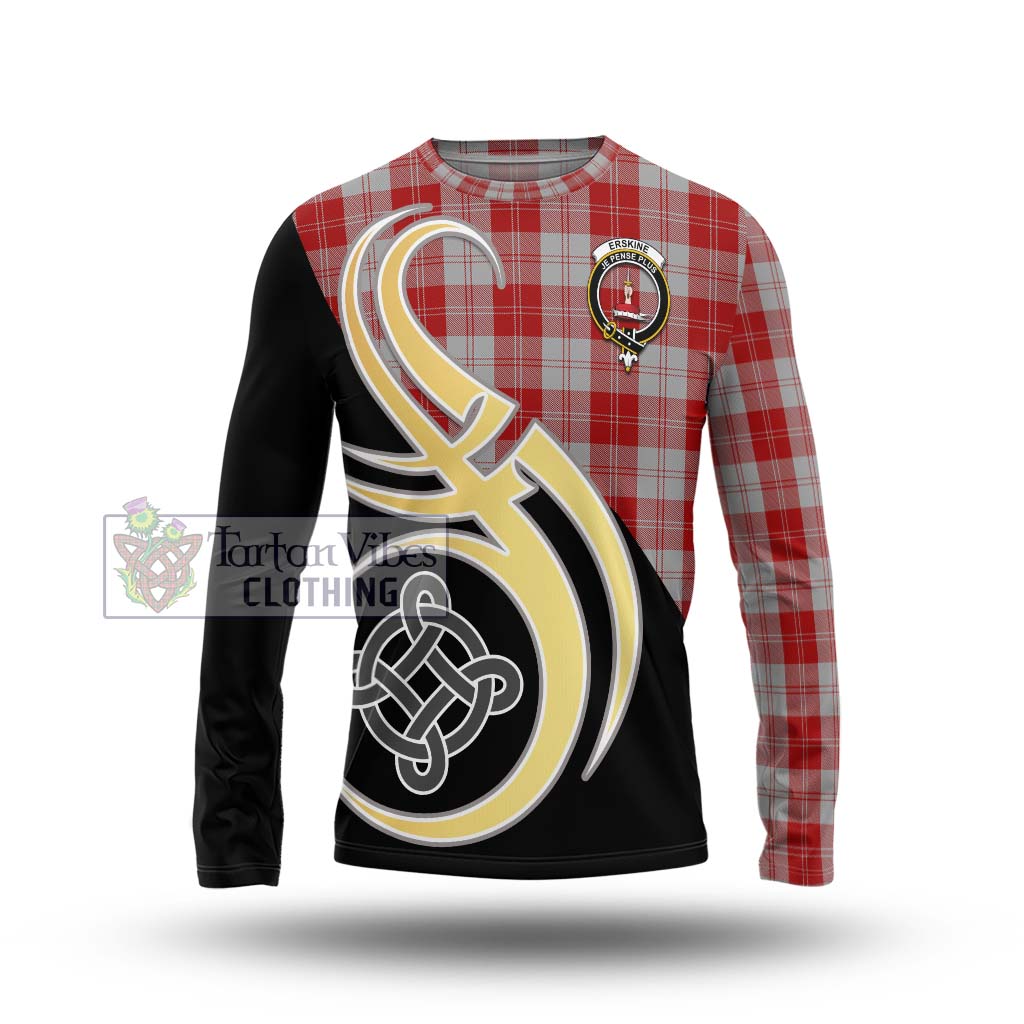 Erskine Red Tartan Long Sleeve T-Shirt with Family Crest and Celtic Symbol Style Unisex - Tartan Vibes Clothing