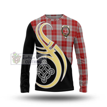 Erskine Red Tartan Long Sleeve T-Shirt with Family Crest and Celtic Symbol Style