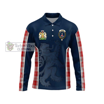 Erskine Red Tartan Long Sleeve Polo Shirt with Family Crest and Lion Rampant Vibes Sport Style