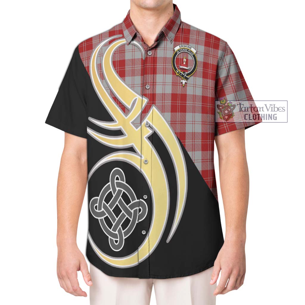 Erskine Red Tartan Short Sleeve Button Shirt with Family Crest and Celtic Symbol Style Kid - Tartan Vibes Clothing