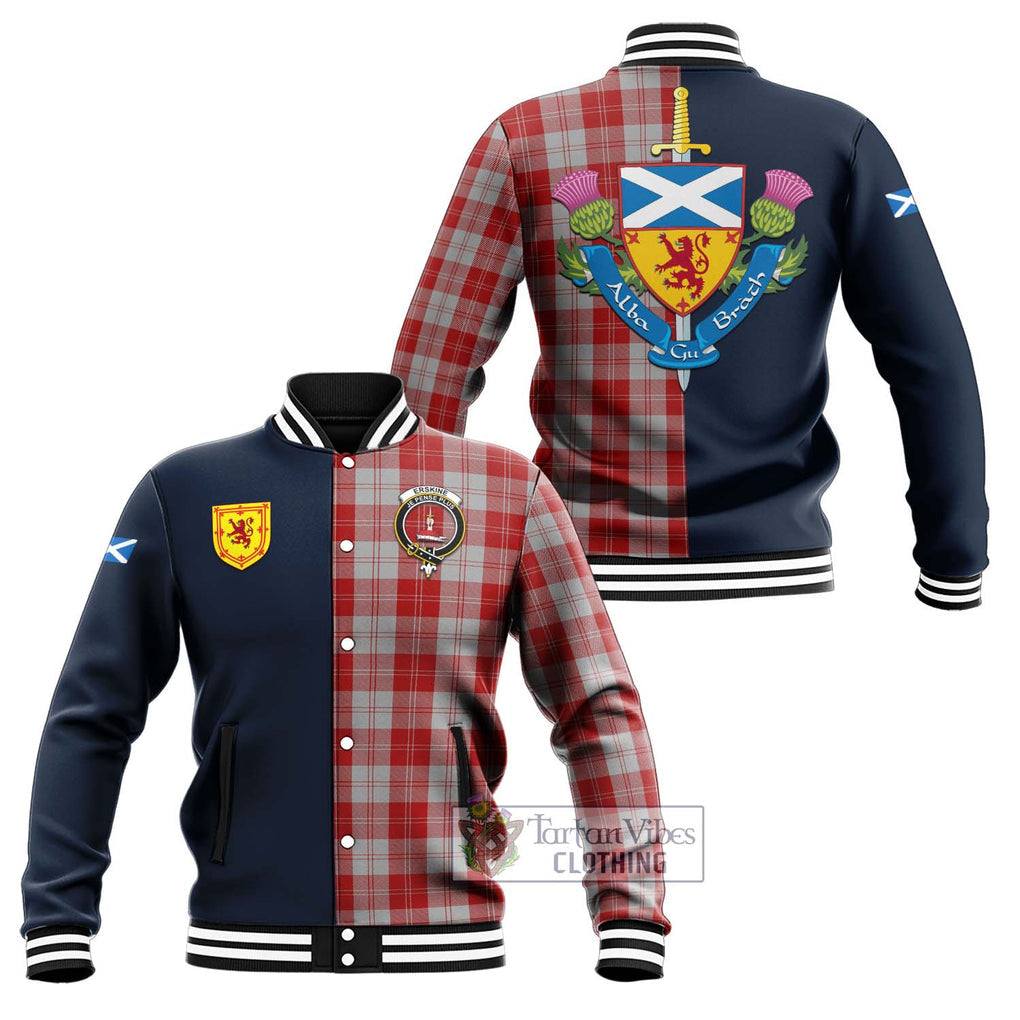 Tartan Vibes Clothing Erskine Red Tartan Baseball Jacket with Scottish Lion Royal Arm Half Style