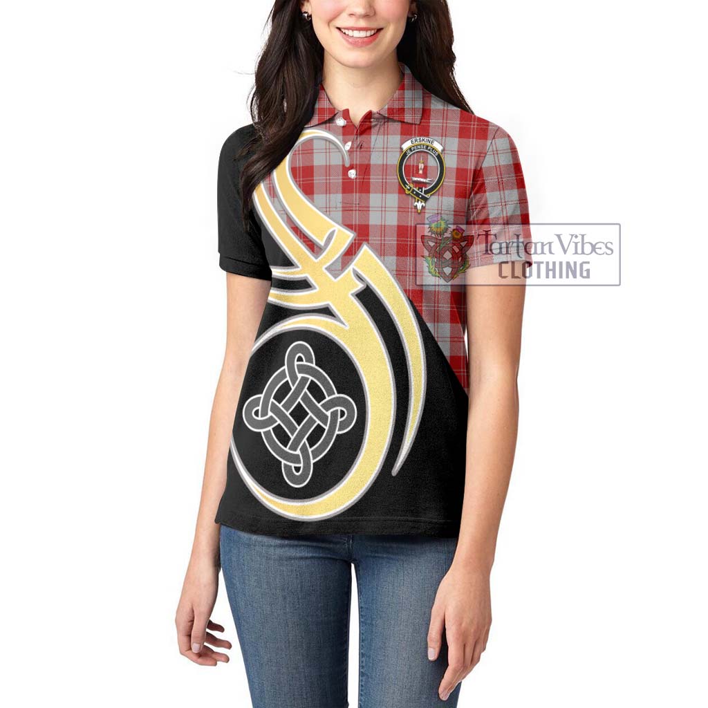 Erskine Red Tartan Women's Polo Shirt with Family Crest and Celtic Symbol Style Women - Tartan Vibes Clothing