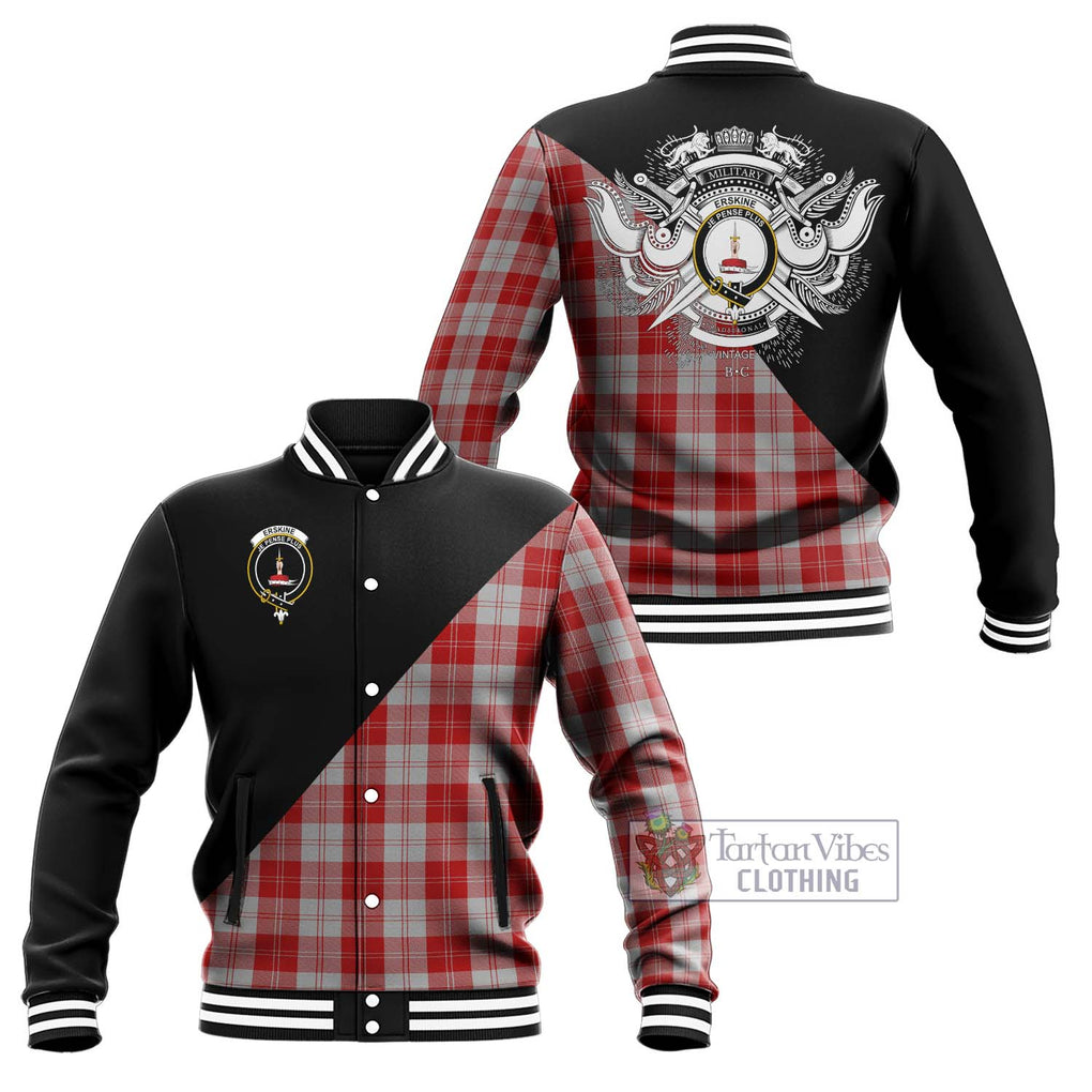 Erskine Red Tartan Baseball Jacket with Family Crest and Military Logo Style Unisex - Tartanvibesclothing Shop