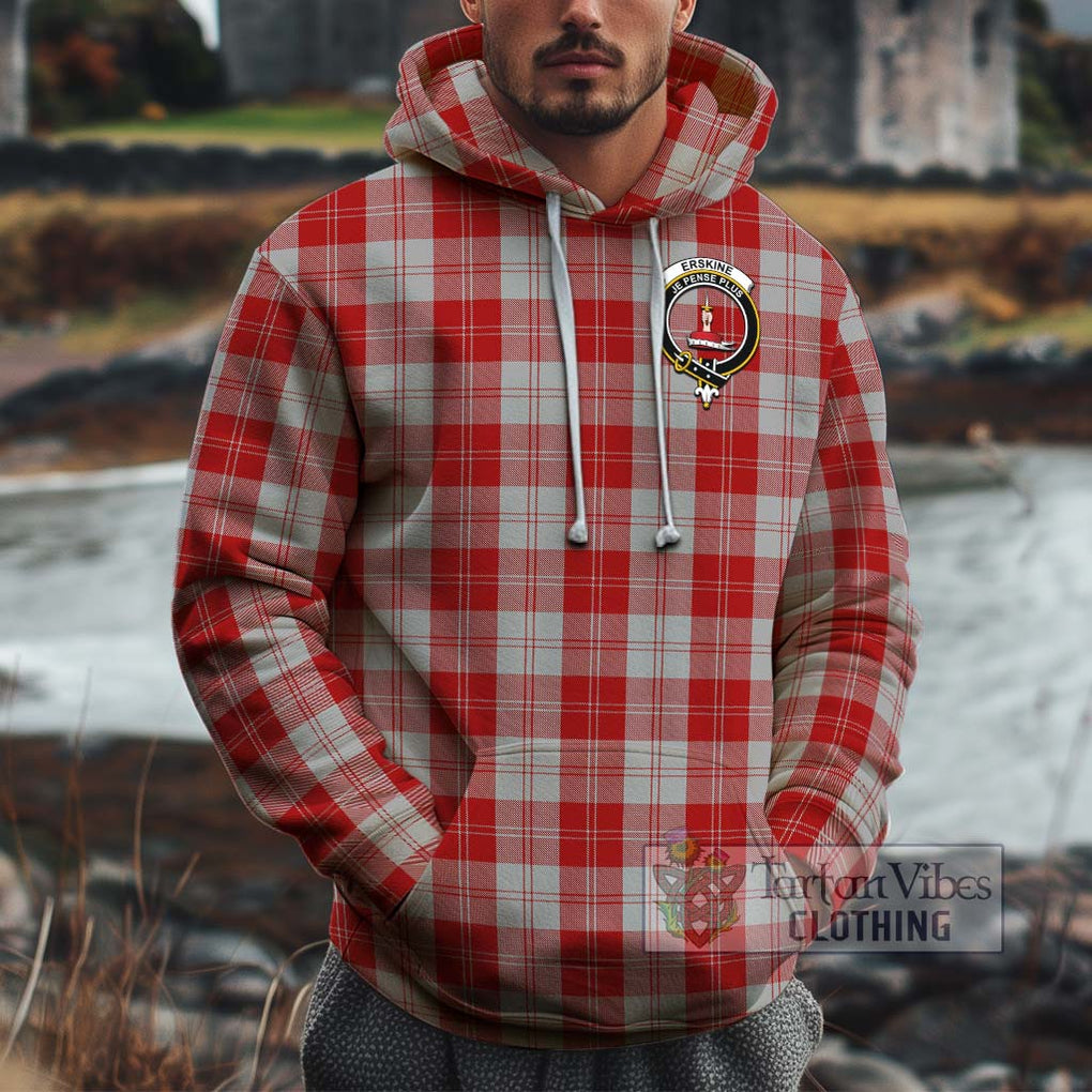 Erskine Red Tartan Cotton Hoodie with Family Crest Pullover Hoodie XS - Tartan Vibes Clothing