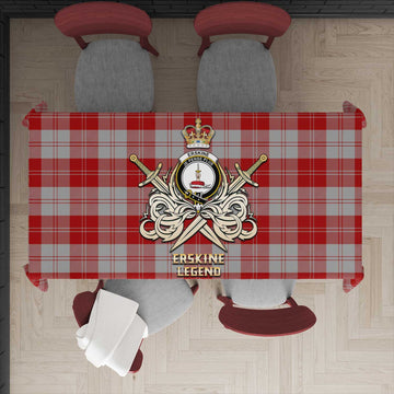 Erskine Red Tartan Tablecloth with Clan Crest and the Golden Sword of Courageous Legacy