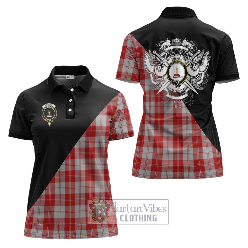 Erskine Red Tartan Women's Polo Shirt with Family Crest and Military Logo Style Women - Tartanvibesclothing Shop