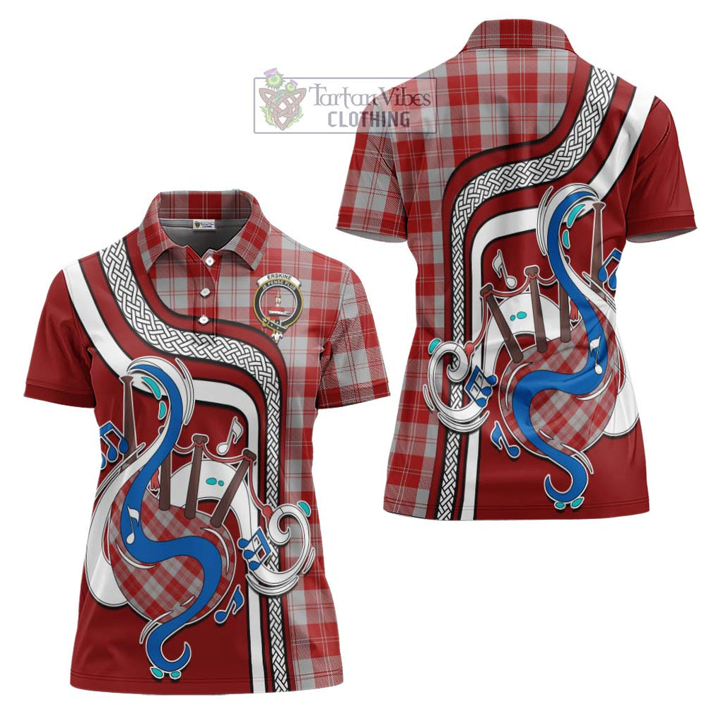 Erskine Red Tartan Women's Polo Shirt with Epic Bagpipe Style Women - Tartanvibesclothing Shop