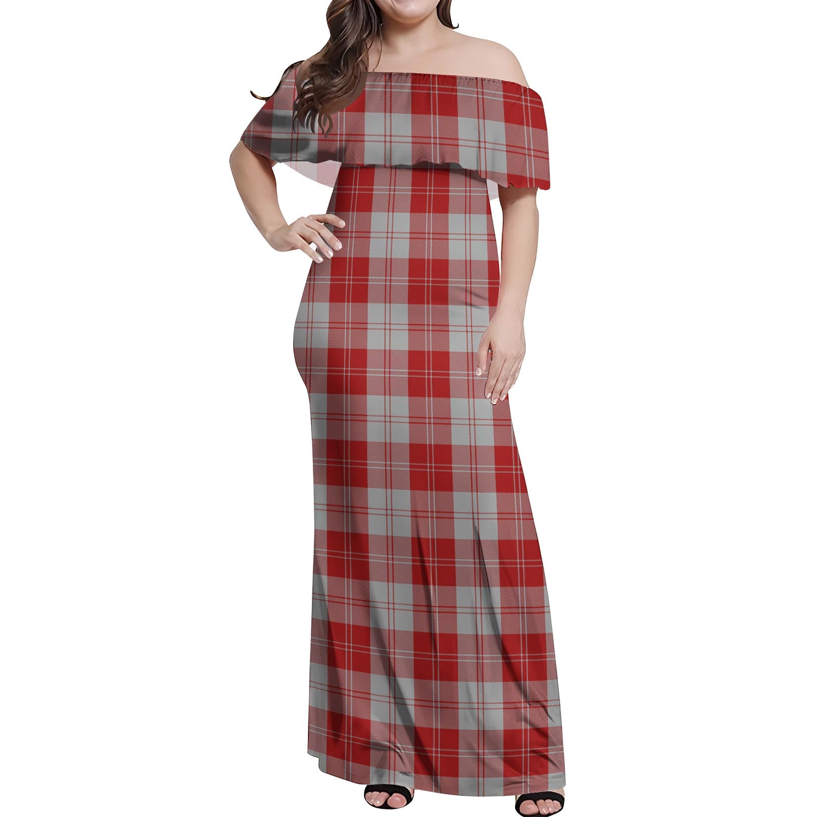 Erskine Red Tartan Off Shoulder Long Dress Women's Dress - Tartanvibesclothing