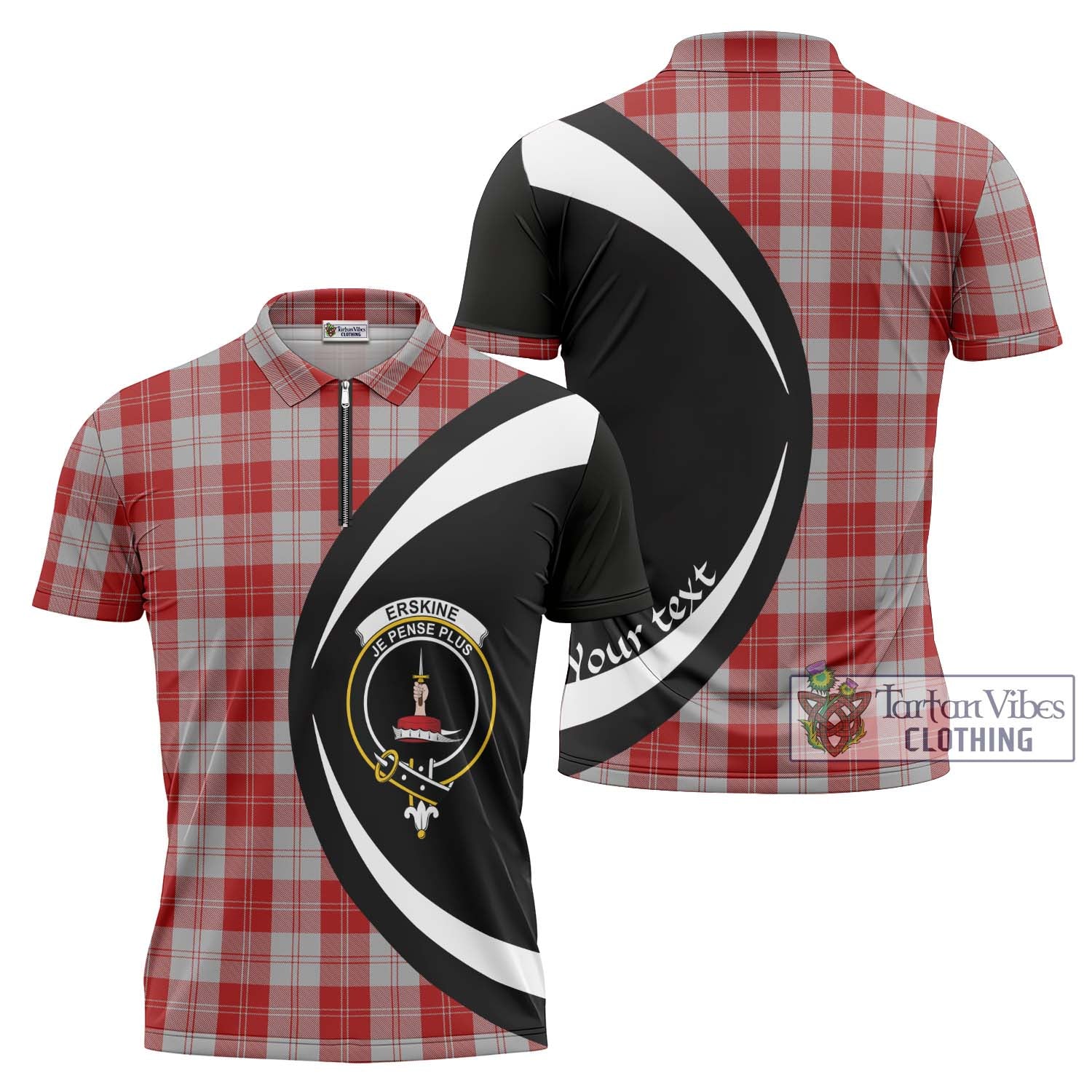 Tartan Vibes Clothing Erskine Red Tartan Zipper Polo Shirt with Family Crest Circle Style