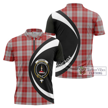 Erskine Red Tartan Zipper Polo Shirt with Family Crest Circle Style