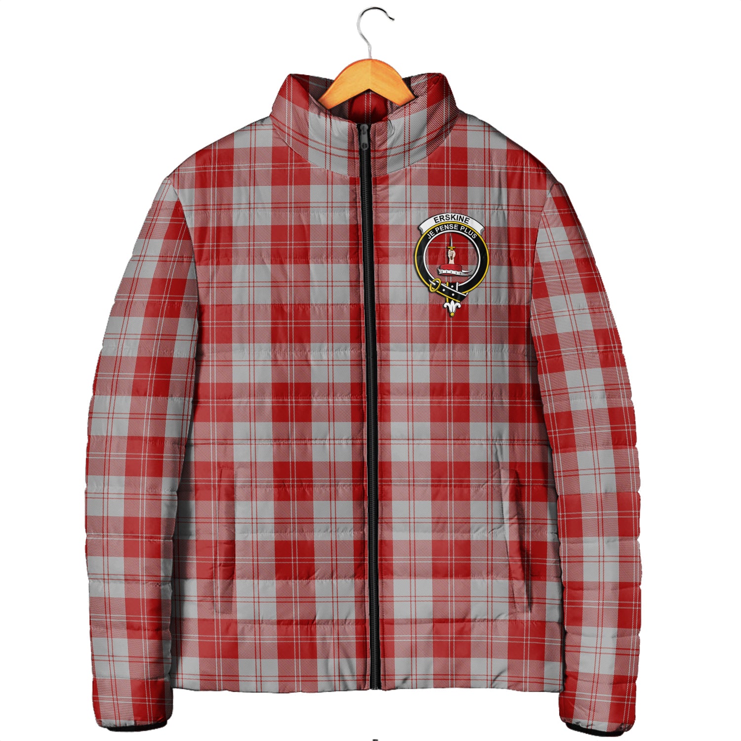 Erskine Red Tartan Padded Jacket with Family Crest Men's Padded Jacket - Tartan Vibes Clothing