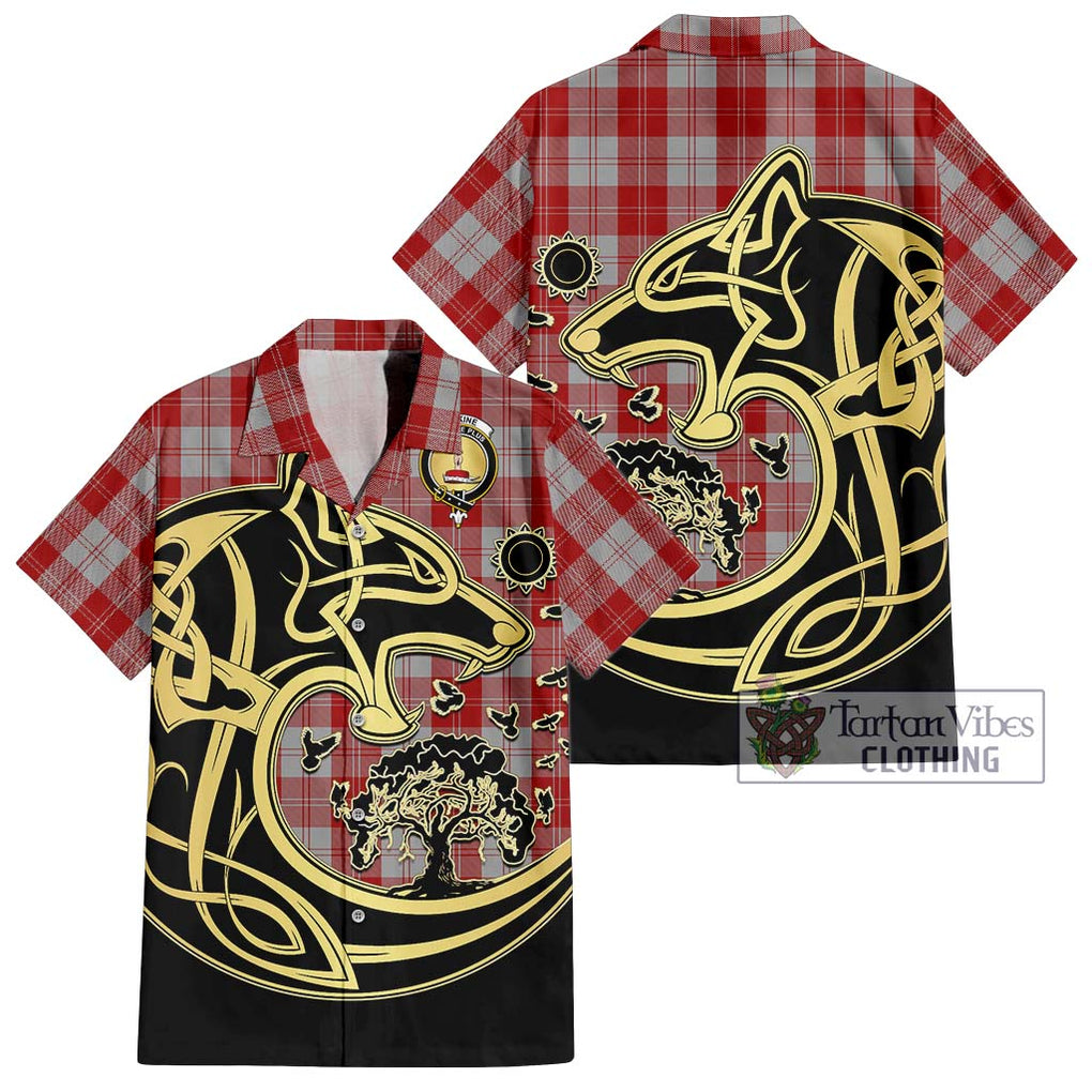 Erskine Red Tartan Short Sleeve Button Shirt with Family Crest Celtic Wolf Style Kid - Tartan Vibes Clothing