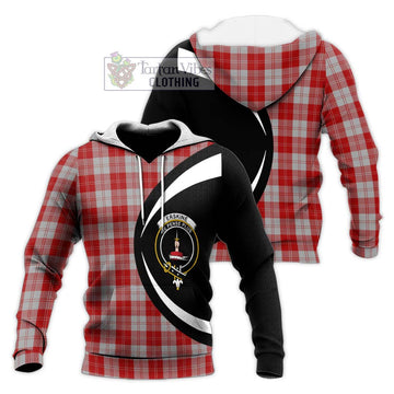 Erskine Red Tartan Knitted Hoodie with Family Crest Circle Style