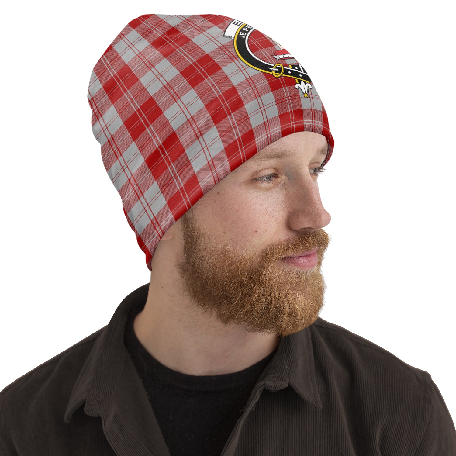 Erskine Red Tartan Beanies Hat with Family Crest One Size 10.5*10.2 inches - Tartan Vibes Clothing