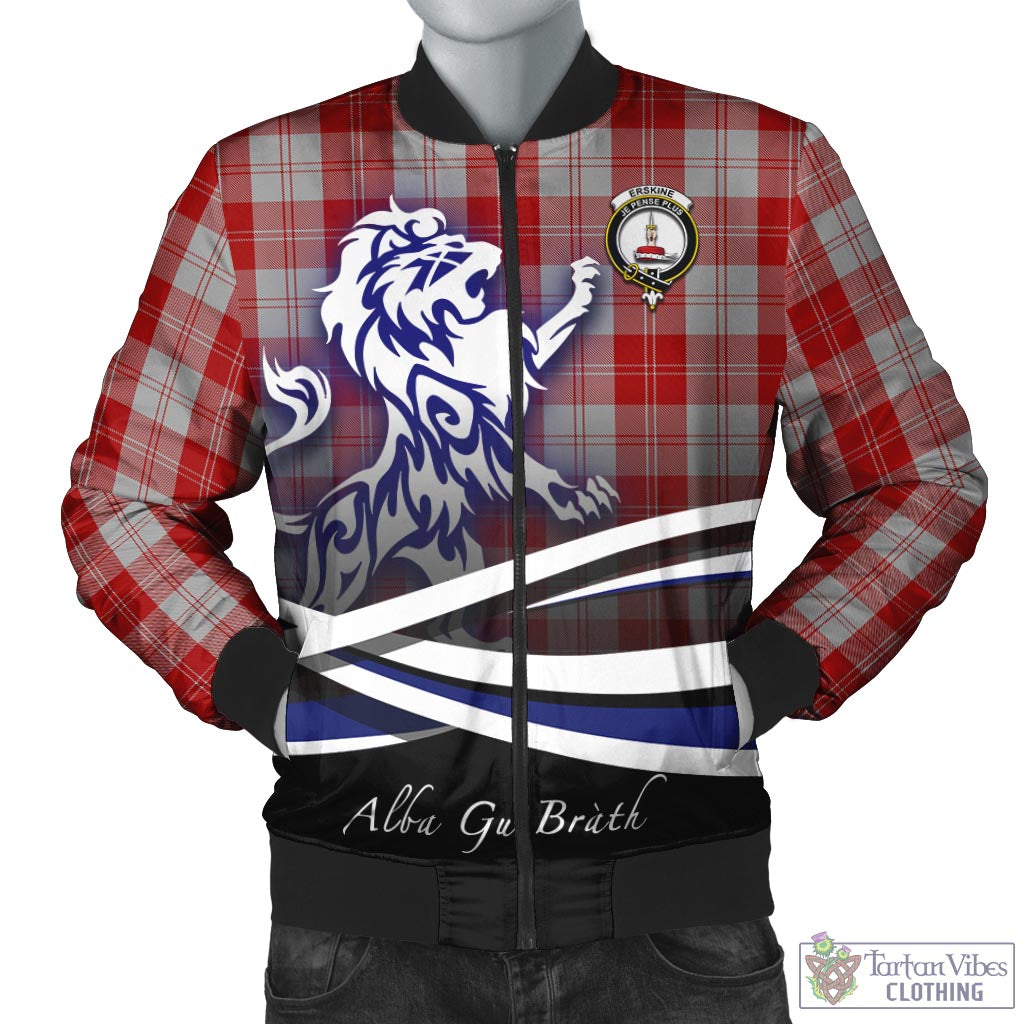 Tartan Vibes Clothing Erskine Red Tartan Bomber Jacket with Alba Gu Brath Regal Lion Emblem