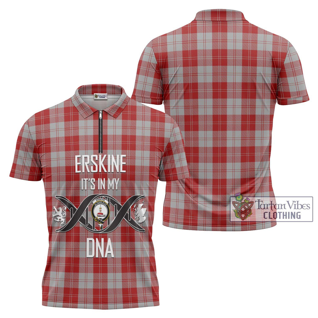 Erskine Red Tartan Zipper Polo Shirt with Family Crest DNA In Me Style Unisex - Tartanvibesclothing Shop