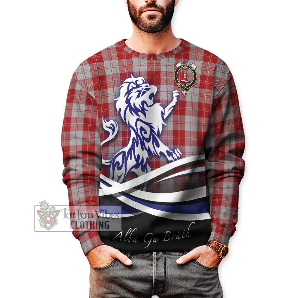 Erskine Red Tartan Sweatshirt with Alba Gu Brath Regal Lion Emblem Unisex - Tartanvibesclothing Shop