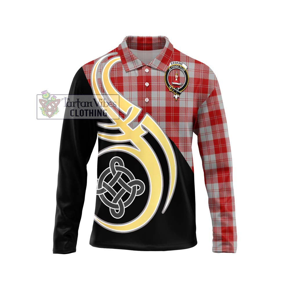 Erskine Red Tartan Long Sleeve Polo Shirt with Family Crest and Celtic Symbol Style Unisex - Tartan Vibes Clothing