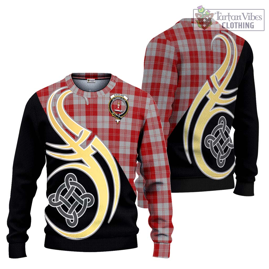 Erskine Red Tartan Knitted Sweater with Family Crest and Celtic Symbol Style Unisex - Tartan Vibes Clothing