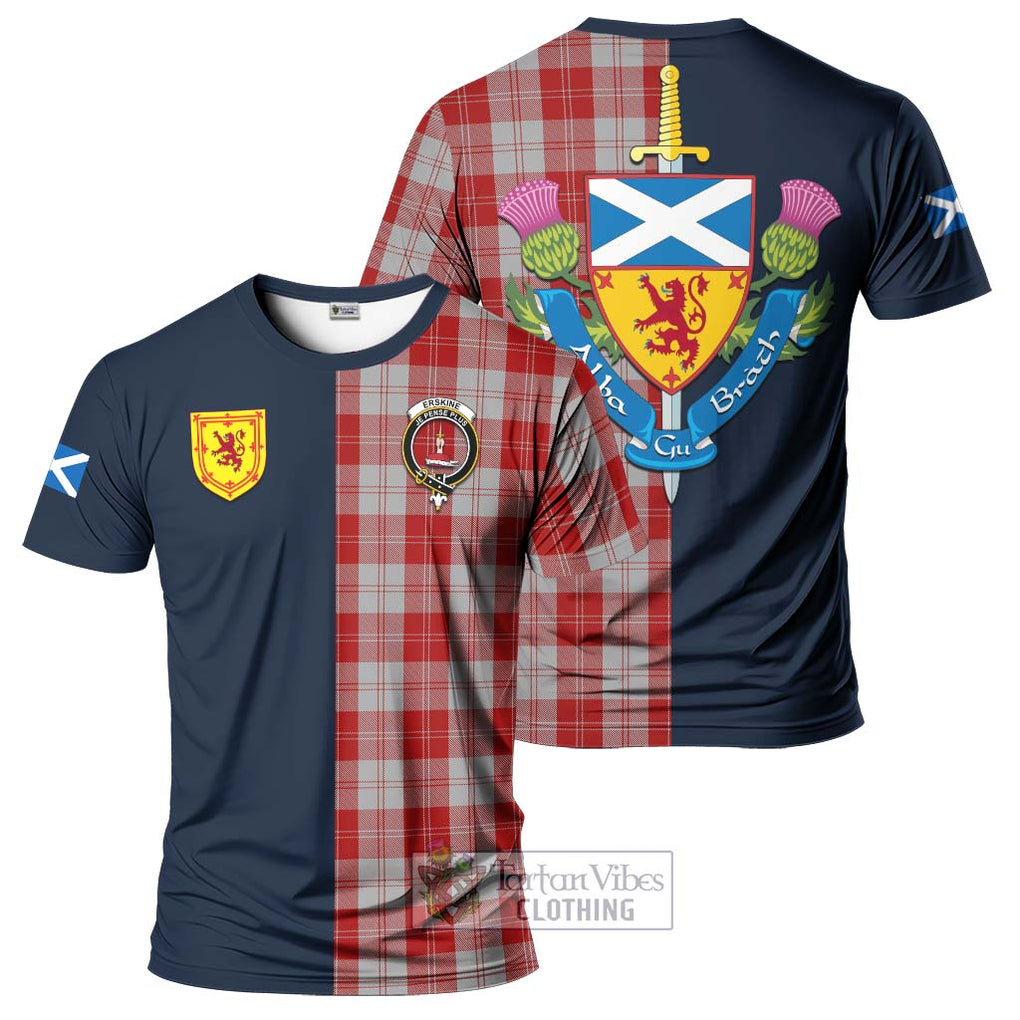 Tartan Vibes Clothing Erskine Red Tartan T-Shirt Alba with Scottish Lion Royal Arm Half Style