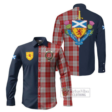 Erskine Red Tartan Long Sleeve Button Shirt Alba with Scottish Lion Royal Arm Half Style