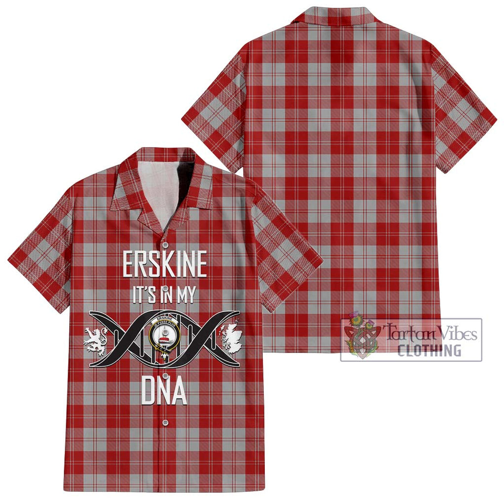 Erskine Red Tartan Short Sleeve Button Shirt with Family Crest DNA In Me Style Kid - Tartanvibesclothing Shop