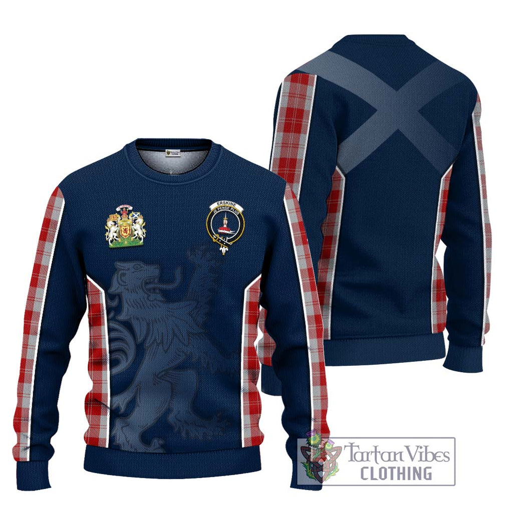 Erskine Red Tartan Knitted Sweater with Family Crest and Lion Rampant Vibes Sport Style Unisex - Tartan Vibes Clothing