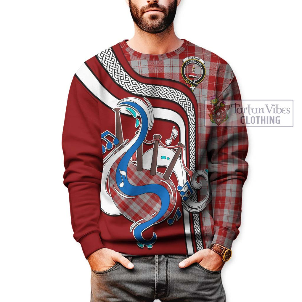 Erskine Red Tartan Sweatshirt with Epic Bagpipe Style Unisex - Tartanvibesclothing Shop