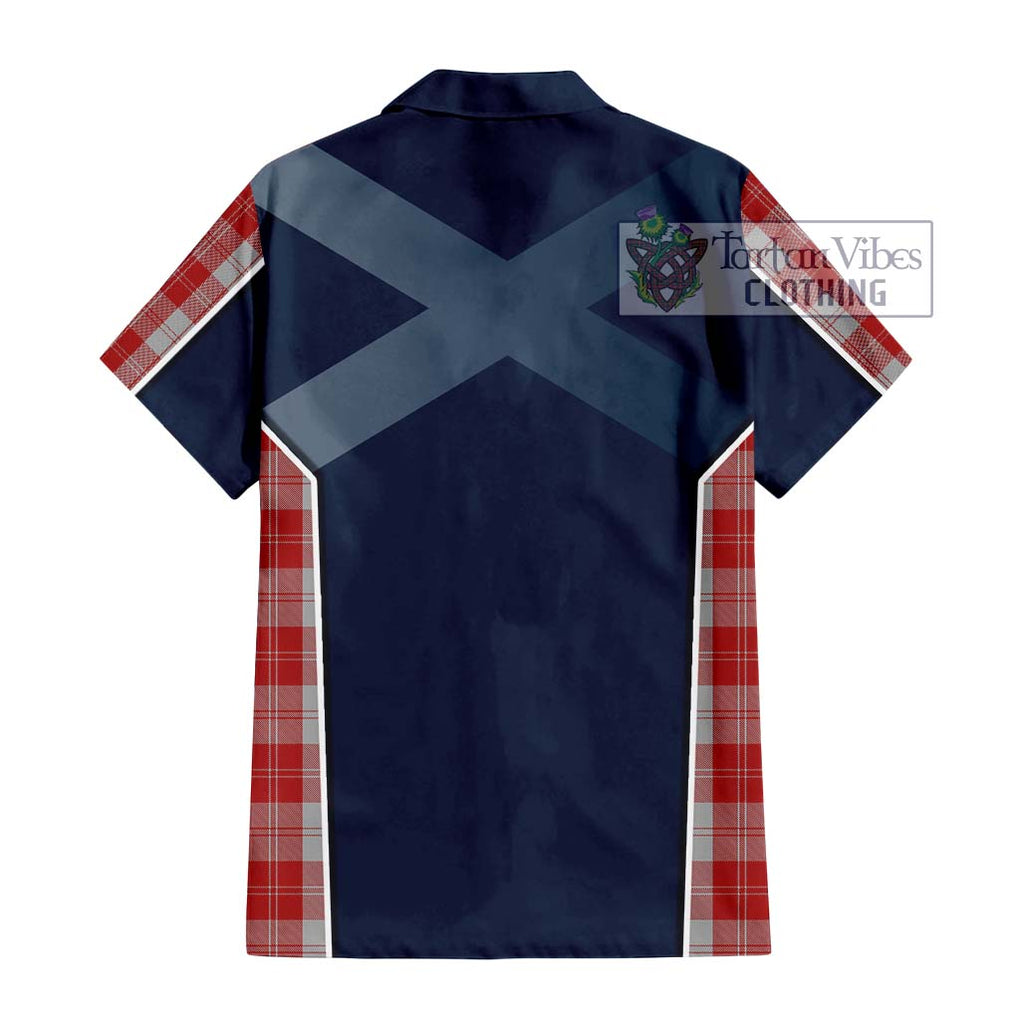 Erskine Red Tartan Short Sleeve Button Shirt with Family Crest and Lion Rampant Vibes Sport Style - Tartan Vibes Clothing