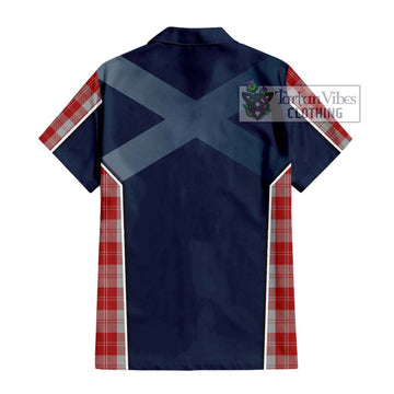 Erskine Red Tartan Short Sleeve Button Shirt with Family Crest and Lion Rampant Vibes Sport Style