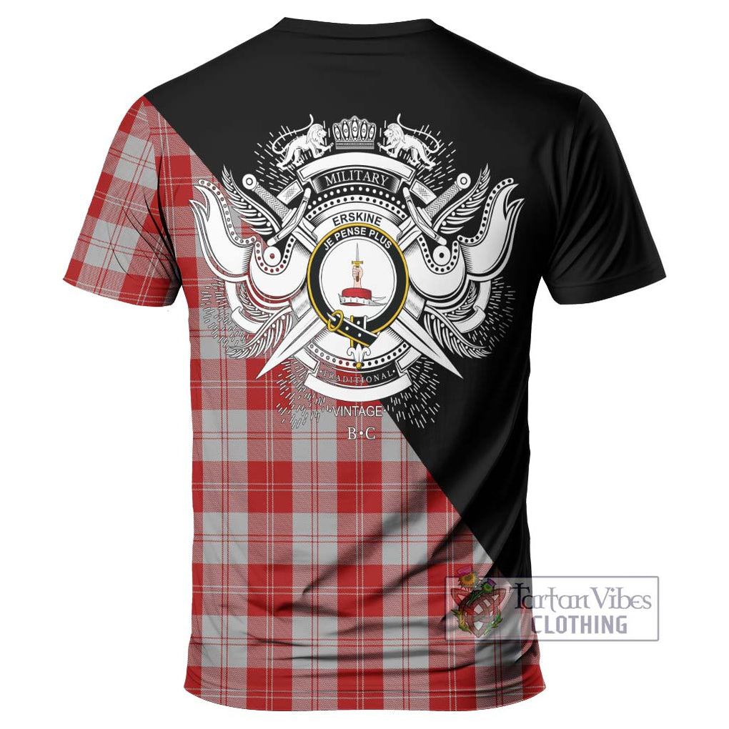 Erskine Red Tartan T-Shirt with Family Crest and Military Logo Style - Tartanvibesclothing Shop