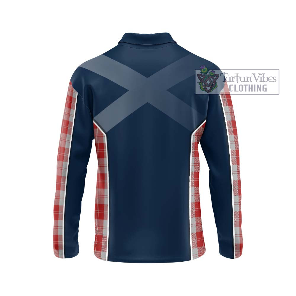 Erskine Red Tartan Long Sleeve Polo Shirt with Family Crest and Lion Rampant Vibes Sport Style - Tartan Vibes Clothing