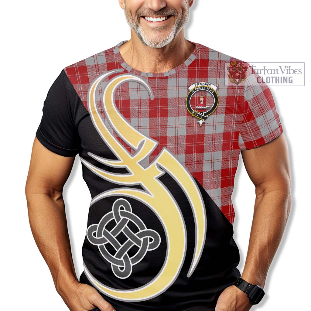 Tartan Vibes Clothing Erskine Red Tartan T-Shirt with Family Crest and Celtic Symbol Style