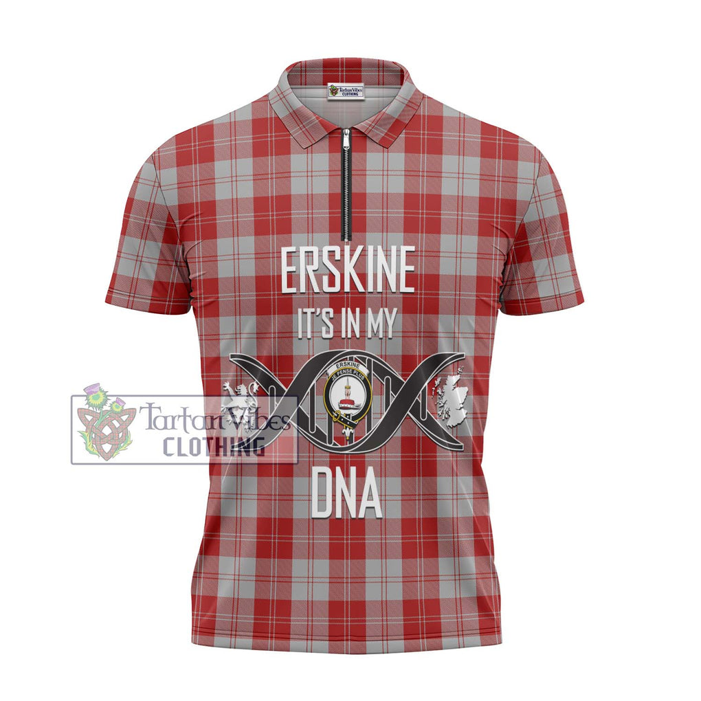 Erskine Red Tartan Zipper Polo Shirt with Family Crest DNA In Me Style - Tartanvibesclothing Shop