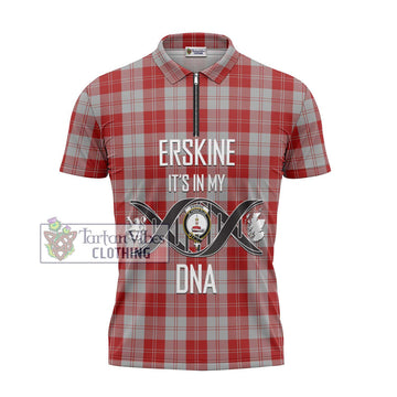 Erskine Red Tartan Zipper Polo Shirt with Family Crest DNA In Me Style