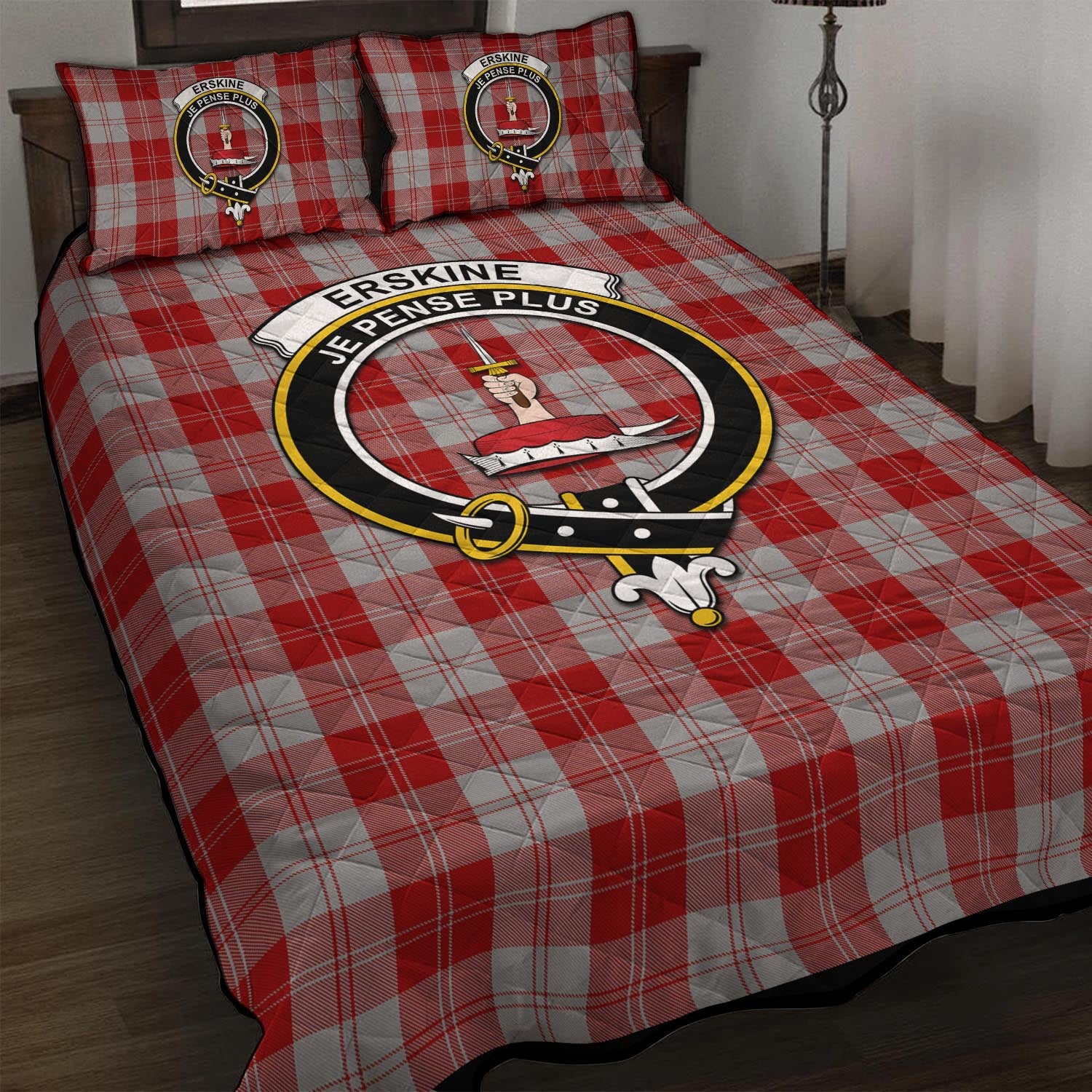 Erskine Red Tartan Quilt Bed Set with Family Crest - Tartan Vibes Clothing