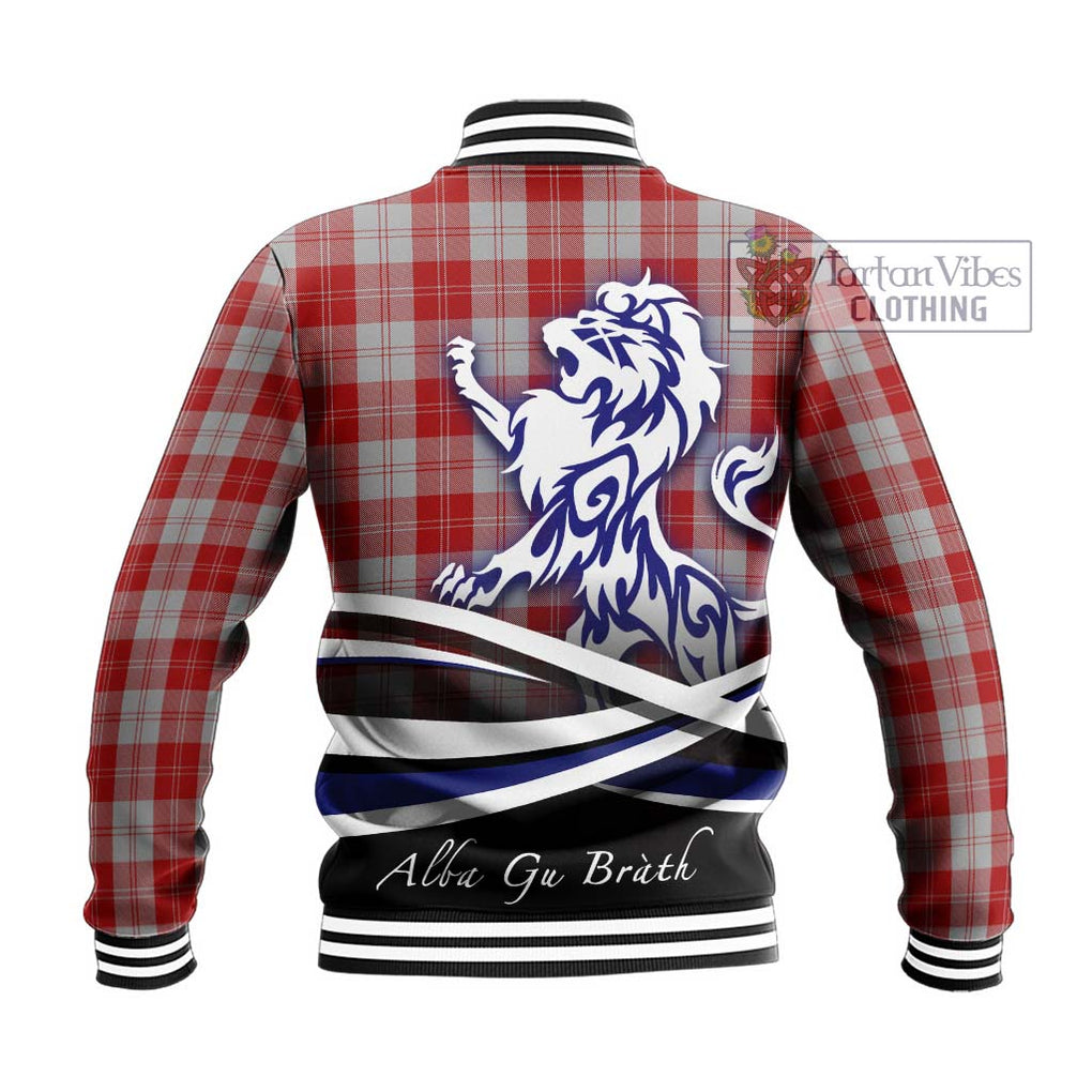 Erskine Red Tartan Baseball Jacket with Alba Gu Brath Regal Lion Emblem - Tartanvibesclothing Shop