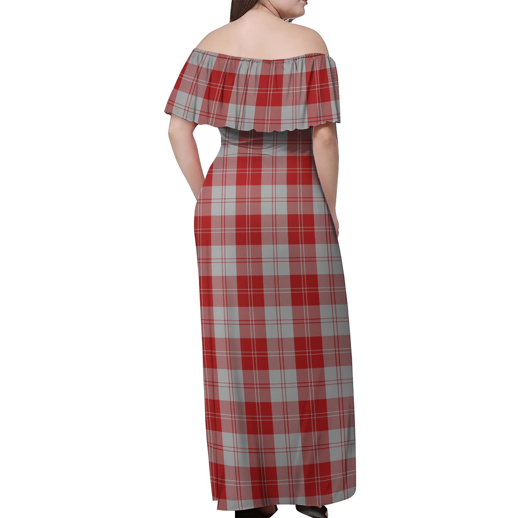 Erskine Red Tartan Off Shoulder Long Dress - Tartanvibesclothing