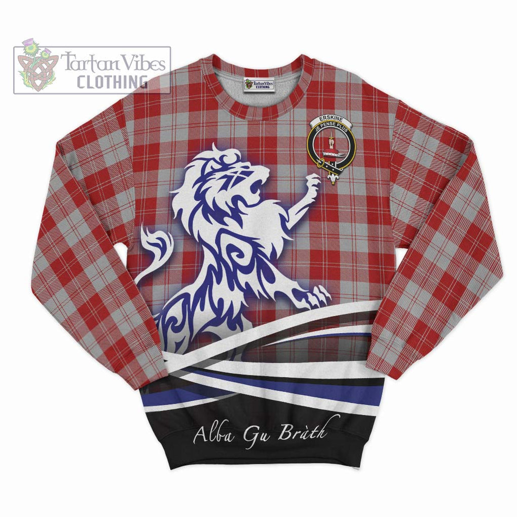 Erskine Red Tartan Sweatshirt with Alba Gu Brath Regal Lion Emblem - Tartanvibesclothing Shop